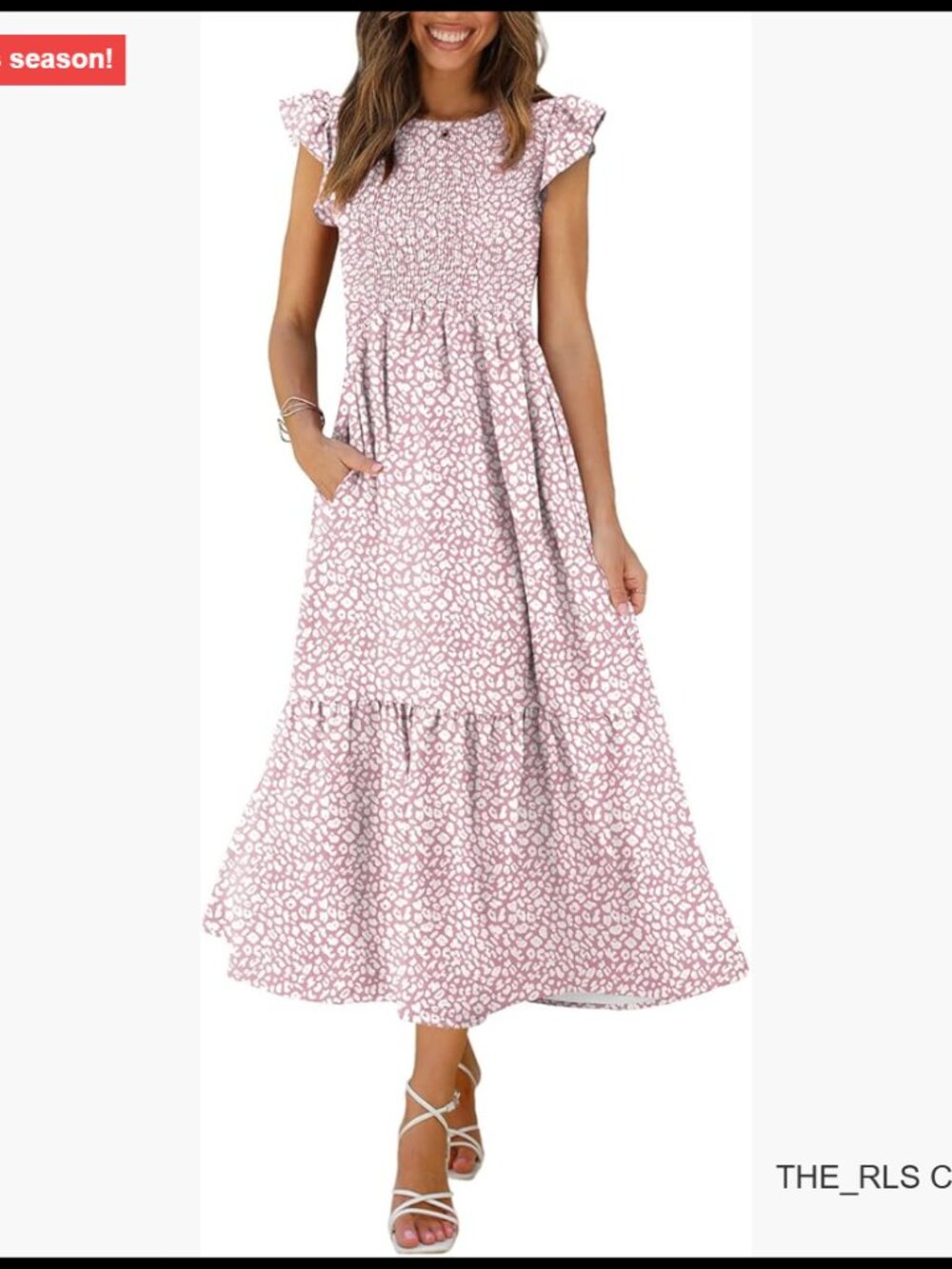 Casual Maxi Dress with Pockets Ruffle Sleeve Smocked Polyester Spandex